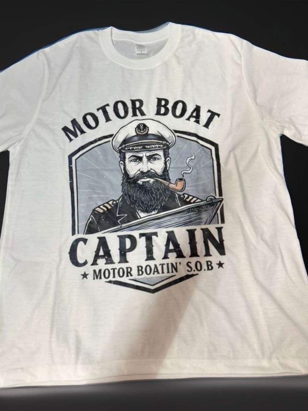 Captain Motor Boat Graphic Tee - White